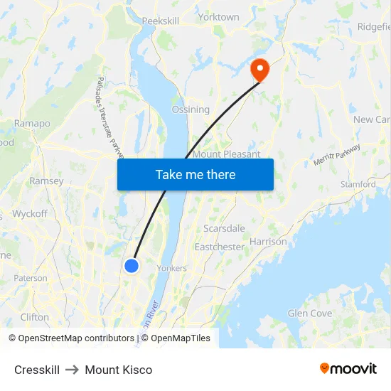 Cresskill to Mount Kisco map