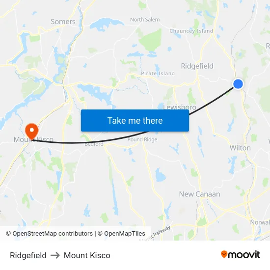 Ridgefield to Mount Kisco map