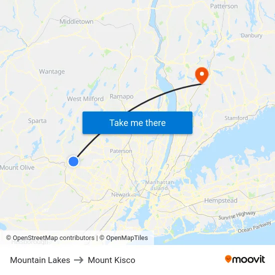 Mountain Lakes to Mount Kisco map