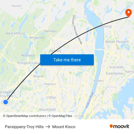 Parsippany-Troy Hills to Mount Kisco map