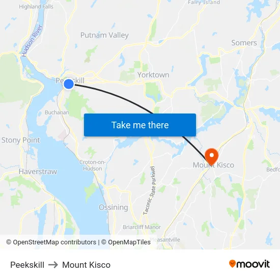 Peekskill to Mount Kisco map