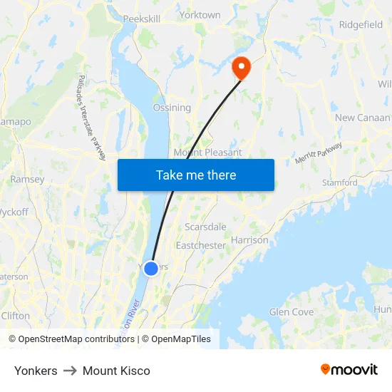 Yonkers to Mount Kisco map