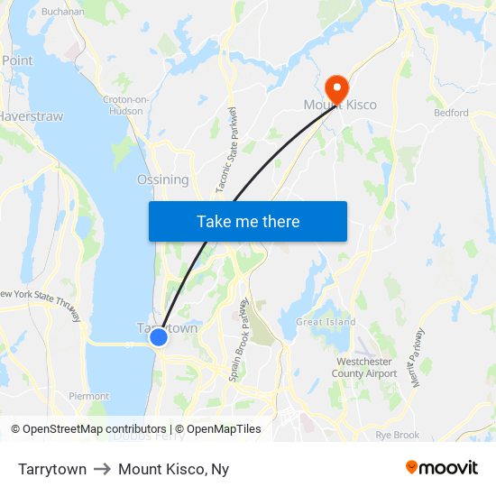 Tarrytown to Mount Kisco, Ny map