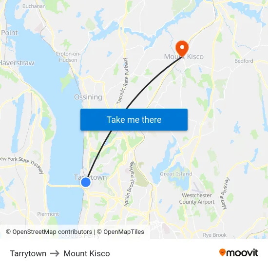 Tarrytown to Mount Kisco map