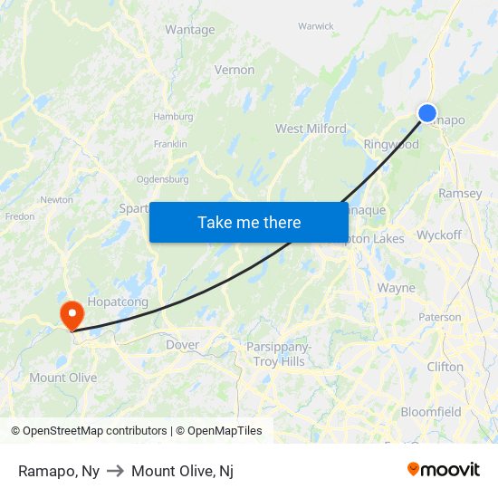 Ramapo, Ny to Mount Olive, Nj map