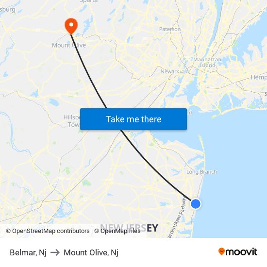 Belmar, Nj to Mount Olive, Nj map