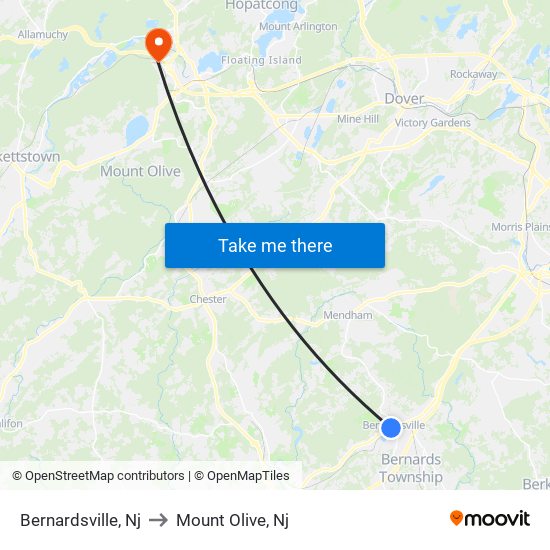 Bernardsville, Nj to Mount Olive, Nj map