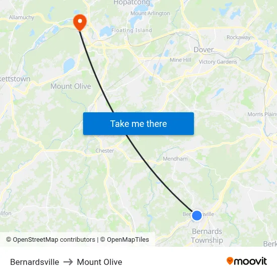 Bernardsville to Mount Olive map