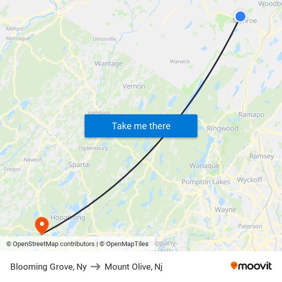 Blooming Grove, Ny to Mount Olive, Nj map