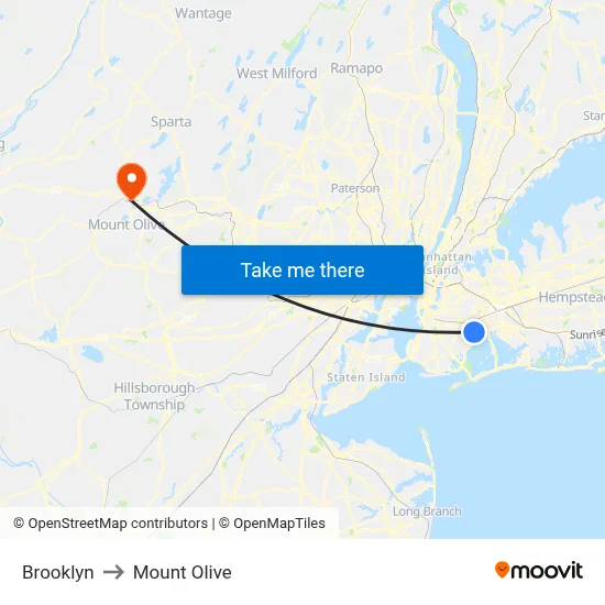 Brooklyn to Mount Olive map