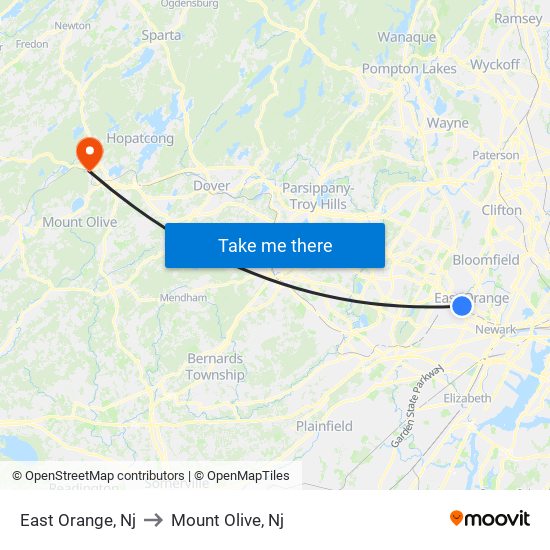 East Orange, Nj to Mount Olive, Nj map