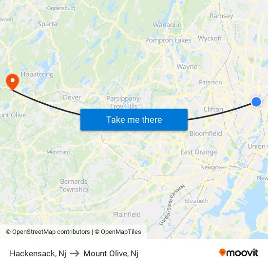 Hackensack, Nj to Mount Olive, Nj map