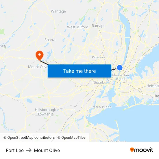 Fort Lee to Mount Olive map