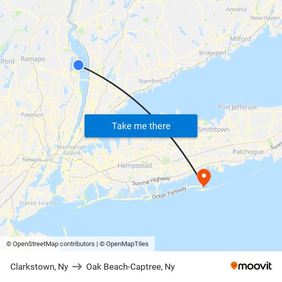 Clarkstown, Ny to Oak Beach-Captree, Ny map