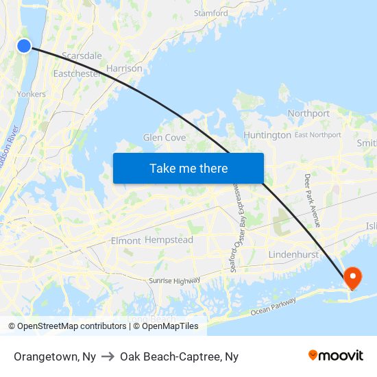 Orangetown, Ny to Oak Beach-Captree, Ny map