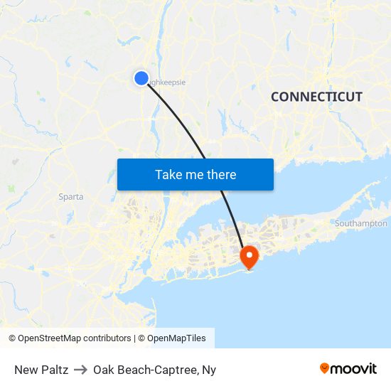 New Paltz to Oak Beach-Captree, Ny map