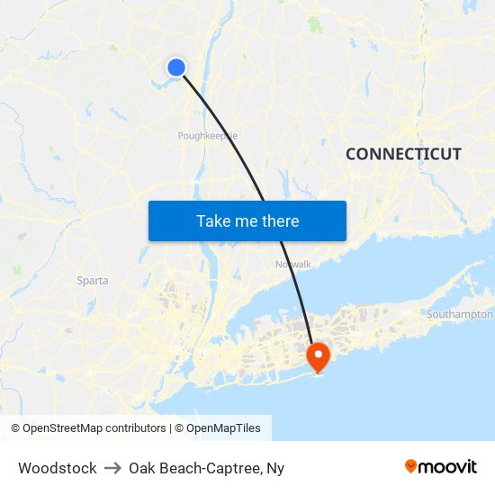 Woodstock to Oak Beach-Captree, Ny map