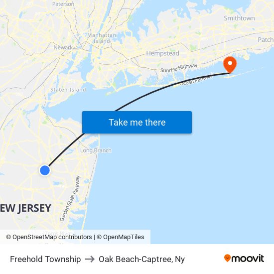 Freehold Township to Oak Beach-Captree, Ny map