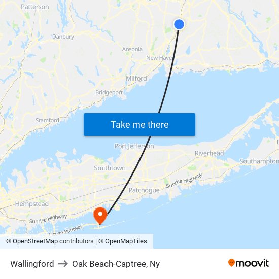 Wallingford to Oak Beach-Captree, Ny map