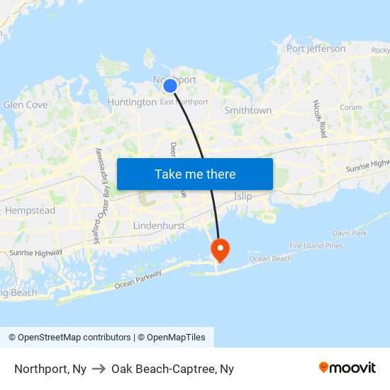 Northport, Ny to Oak Beach-Captree, Ny map