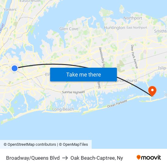 Broadway/Queens Blvd to Oak Beach-Captree, Ny map