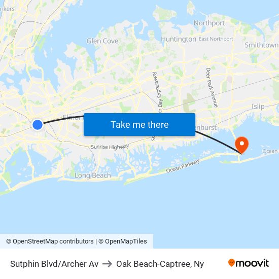 Sutphin Blvd/Archer Av to Oak Beach-Captree, Ny map
