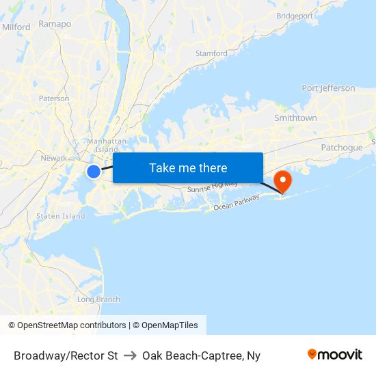 Broadway/Rector St to Oak Beach-Captree, Ny map