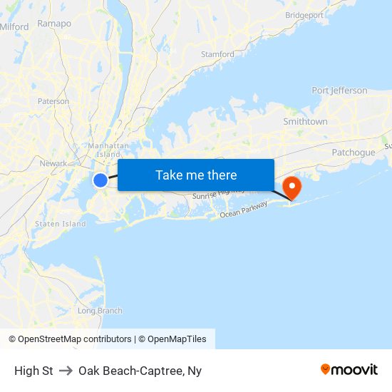 High St to Oak Beach-Captree, Ny map