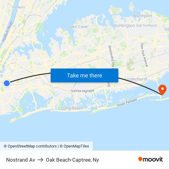 Nostrand Av to Oak Beach-Captree, Ny map