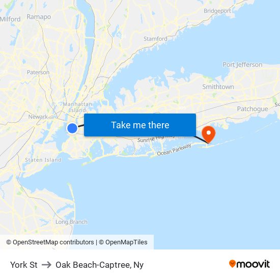 York St to Oak Beach-Captree, Ny map