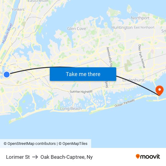 Lorimer St to Oak Beach-Captree, Ny map