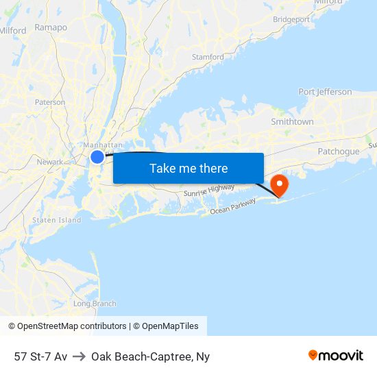 57 St-7 Av to Oak Beach-Captree, Ny map