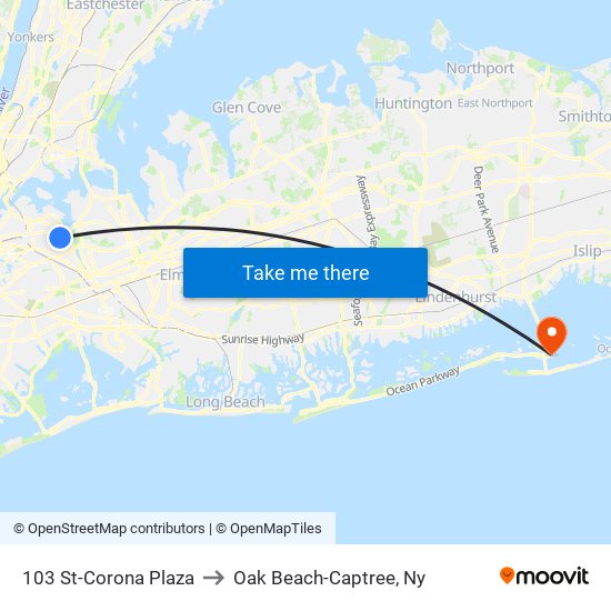 103 St-Corona Plaza to Oak Beach-Captree, Ny map