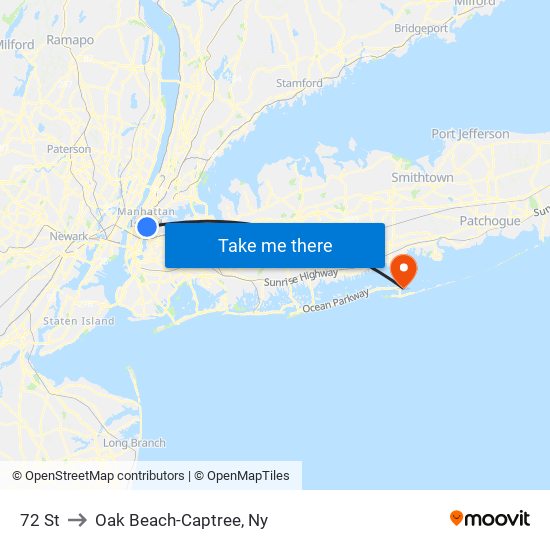 72 St to Oak Beach-Captree, Ny map