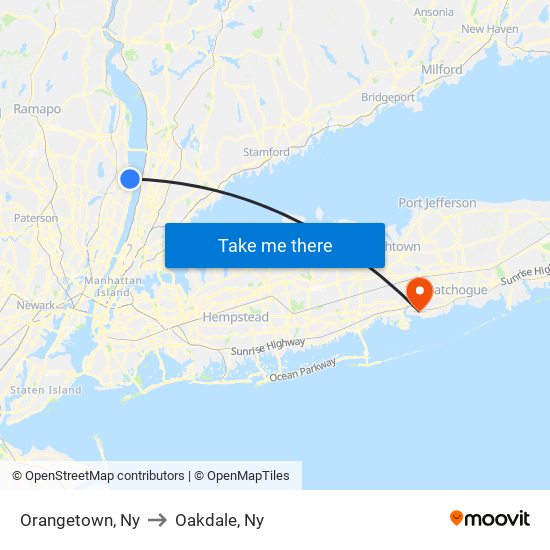 Orangetown, Ny to Oakdale, Ny map