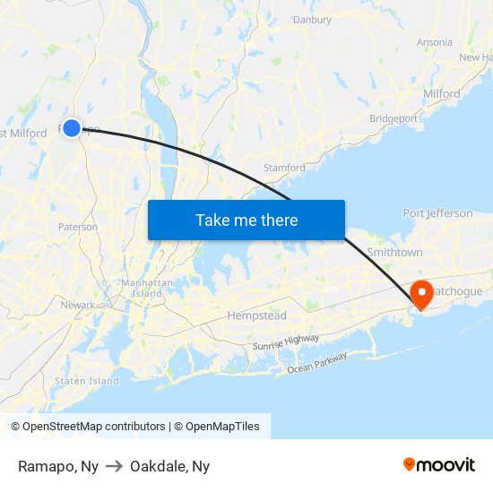 Ramapo, Ny to Oakdale, Ny map