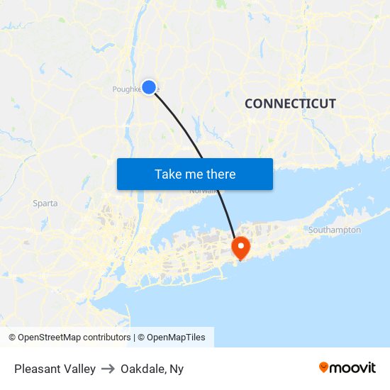 Pleasant Valley to Oakdale, Ny map