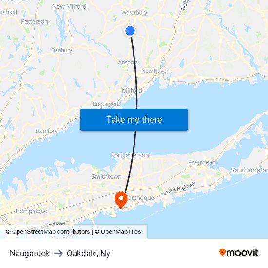 Naugatuck to Oakdale, Ny map