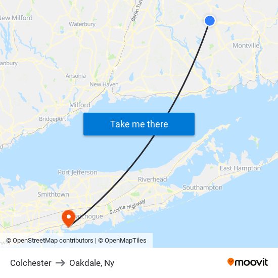 Colchester to Oakdale, Ny map