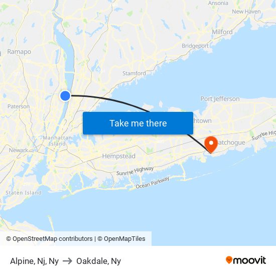 Alpine, Nj, Ny to Oakdale, Ny map