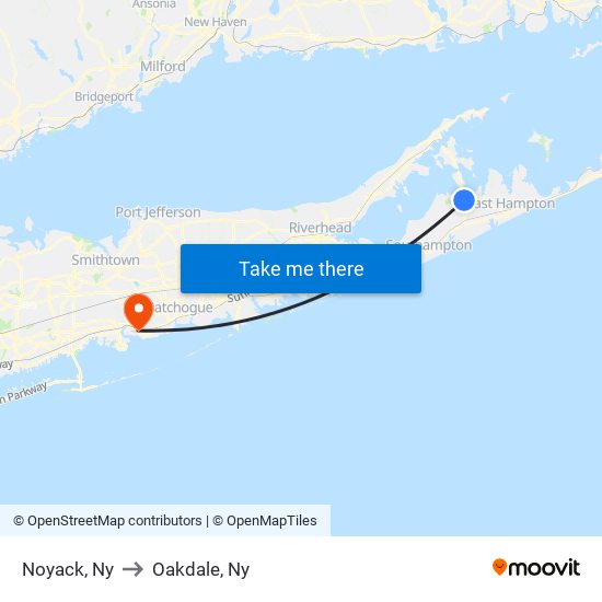 Noyack, Ny to Oakdale, Ny map