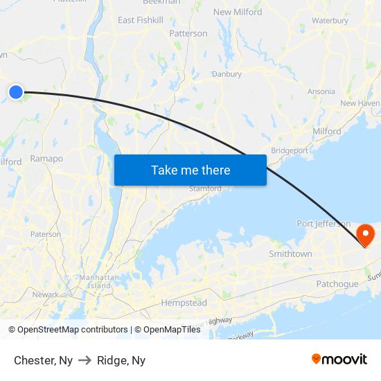 Chester, Ny to Ridge, Ny map