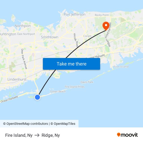 Fire Island, Ny to Ridge, Ny map