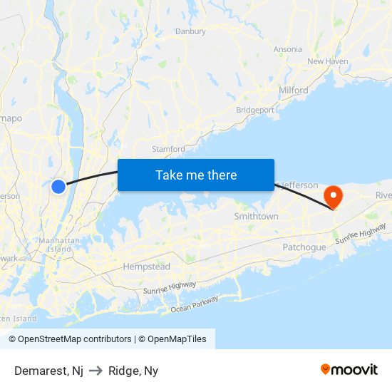 Demarest, Nj to Ridge, Ny map
