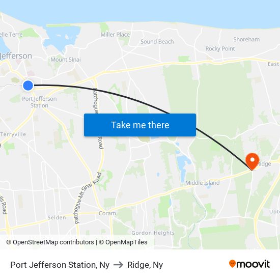 Port Jefferson Station, Ny to Ridge, Ny map