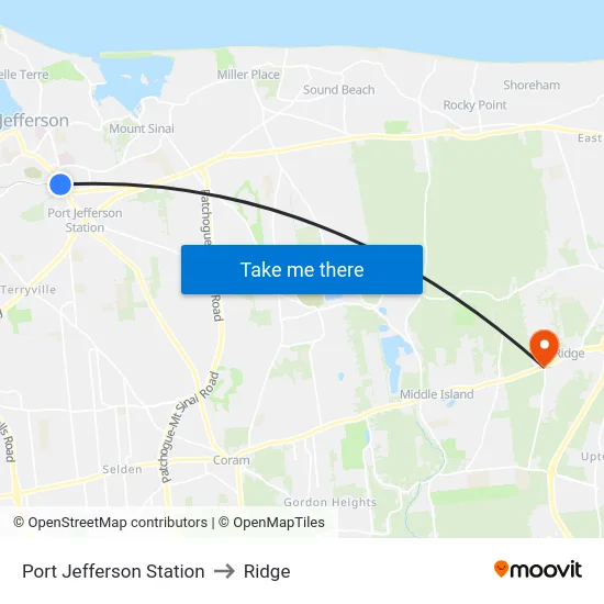 Port Jefferson Station to Ridge map