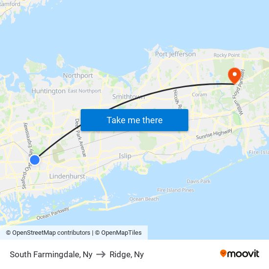 South Farmingdale, Ny to Ridge, Ny map