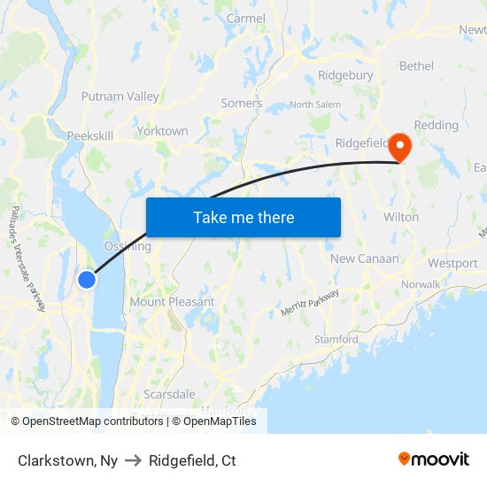 Clarkstown, Ny to Ridgefield, Ct map