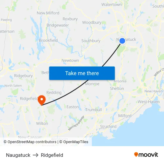 Naugatuck to Ridgefield map