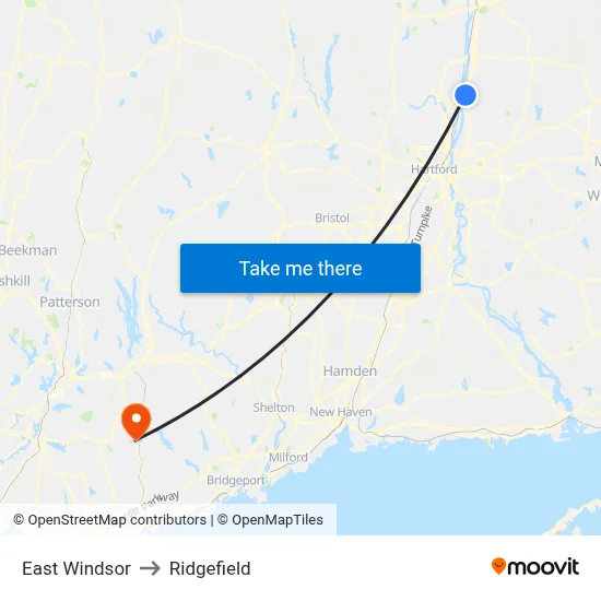 East Windsor to Ridgefield map